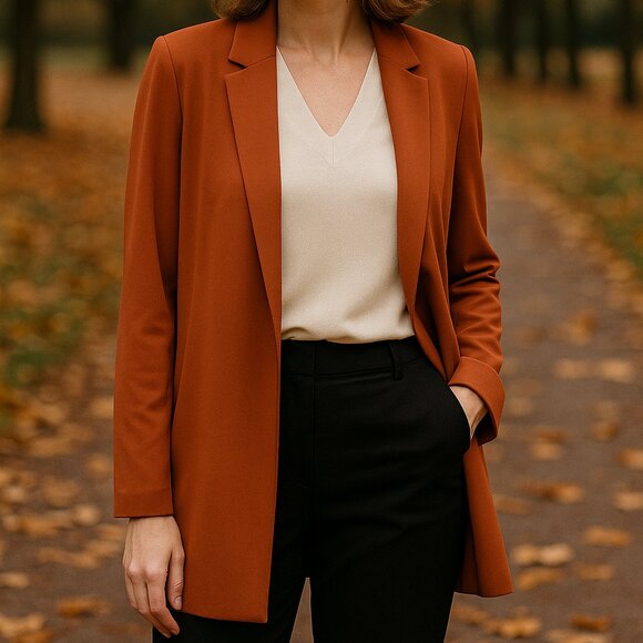 Lafayette 148 Women’s Rainey Matte Jersey Open Front Blazer–Rust Orange–Size L - Picture 2 of 11